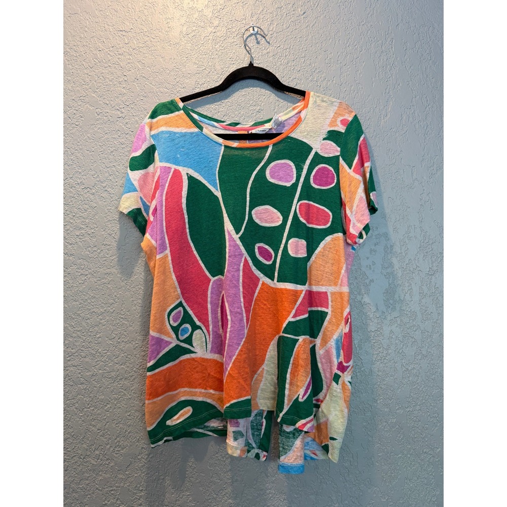 Christian Siriano New York 100% Linen Abstract Print Top Multicolor‎